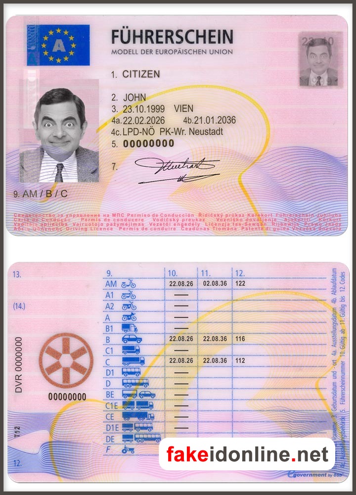 Austria Driver License PSD Template